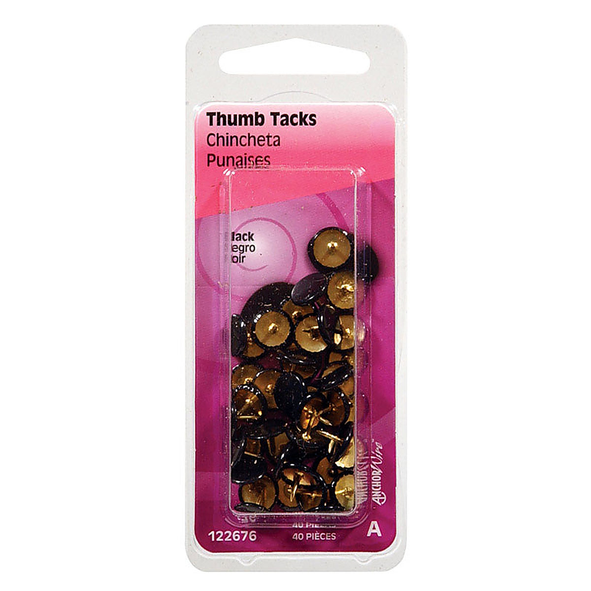 Hillman 122676 Black Push Pins 40/Pack