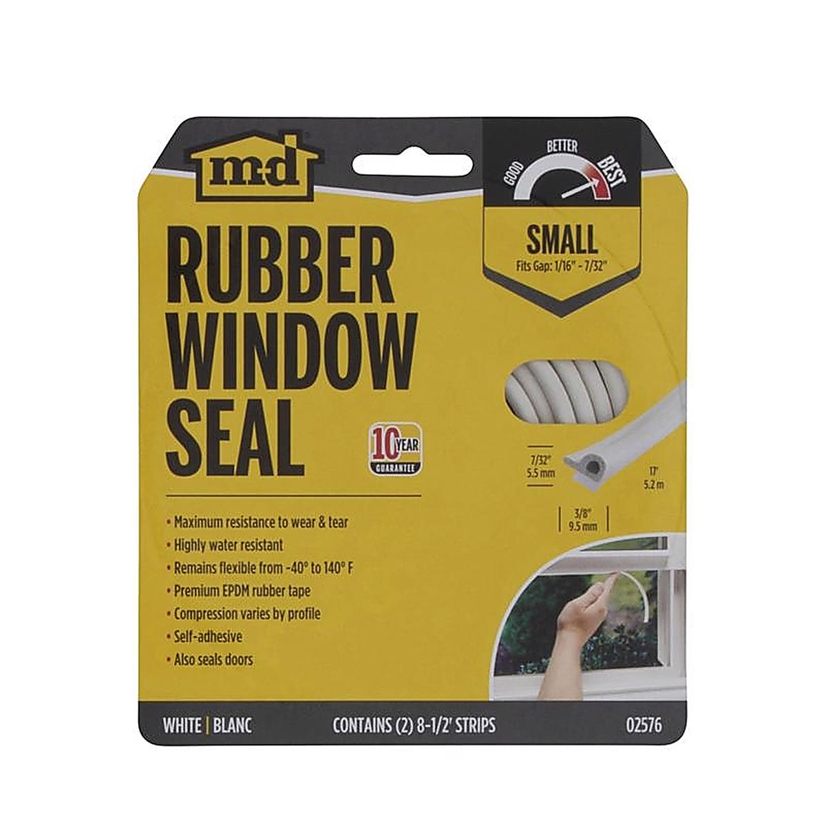 M-D 2576 White Rubber Weather Stripping Tape For Doors and Windows, Doors and Windows