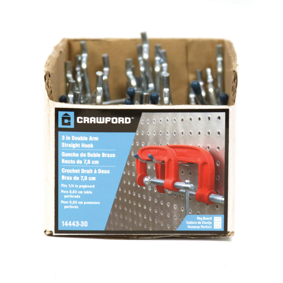 Crawford 14443-30 Zinc-Plated Silver Steel Pegboard Double Arm Hanger Holder 6 lb. capacity 1/Pack