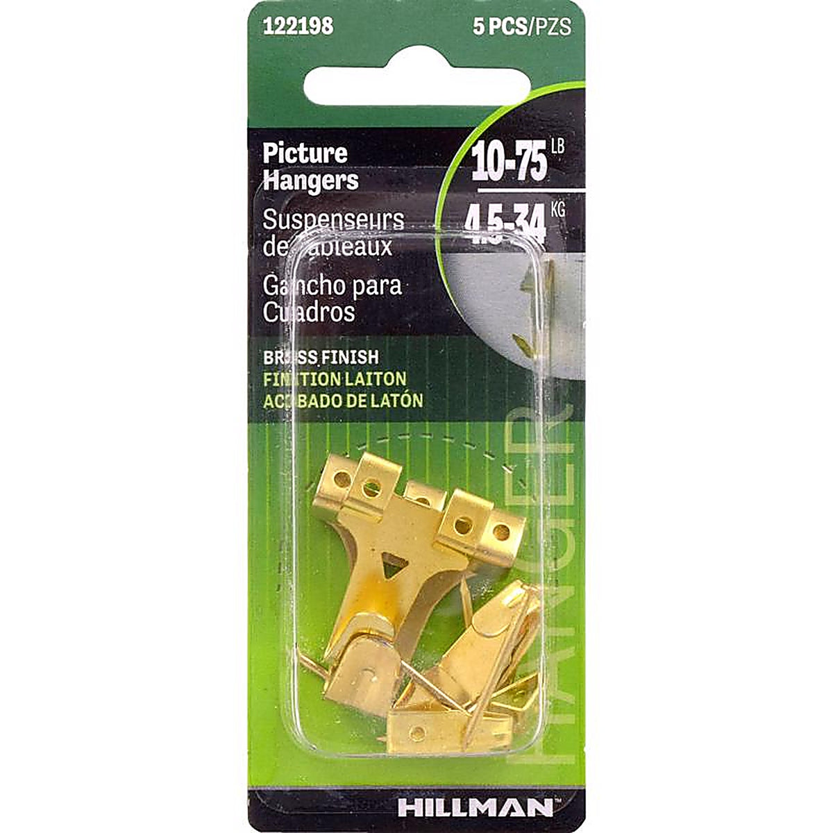 Hillman - 122198 - Brass-Plated Gold Assorted Picture Hanger 5 Pack
