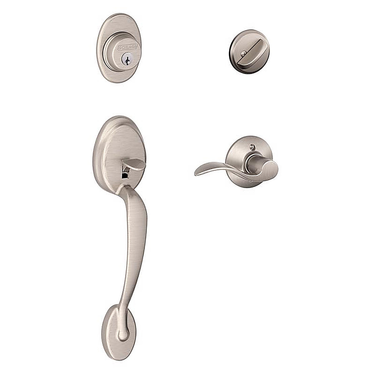 Schlage F60VPLYXACC619 Plymouth, Accent Satin Nickel Entry Handleset ANSI Grade 2 1-3/4 in.