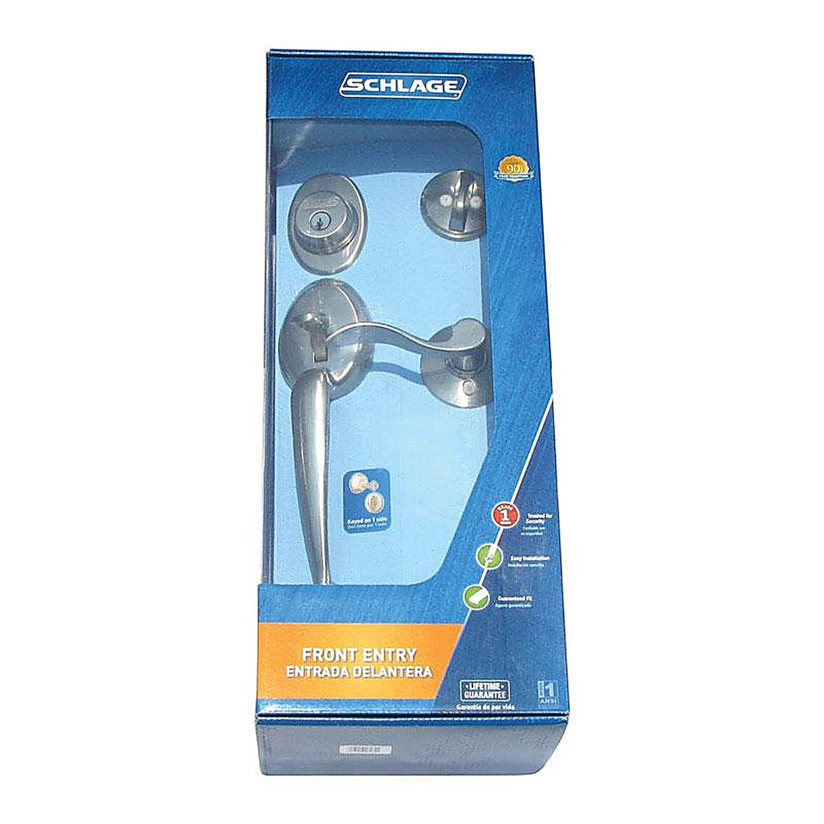 Schlage F60VPLYXACC619 Plymouth, Accent Satin Nickel Entry Handleset ANSI Grade 2 1-3/4 in.