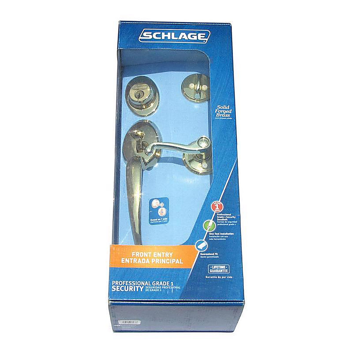 Schlage - F60 G PLY 605 F - Plymouth, Flair Bright Brass Entry Handleset 1-3/4 in.