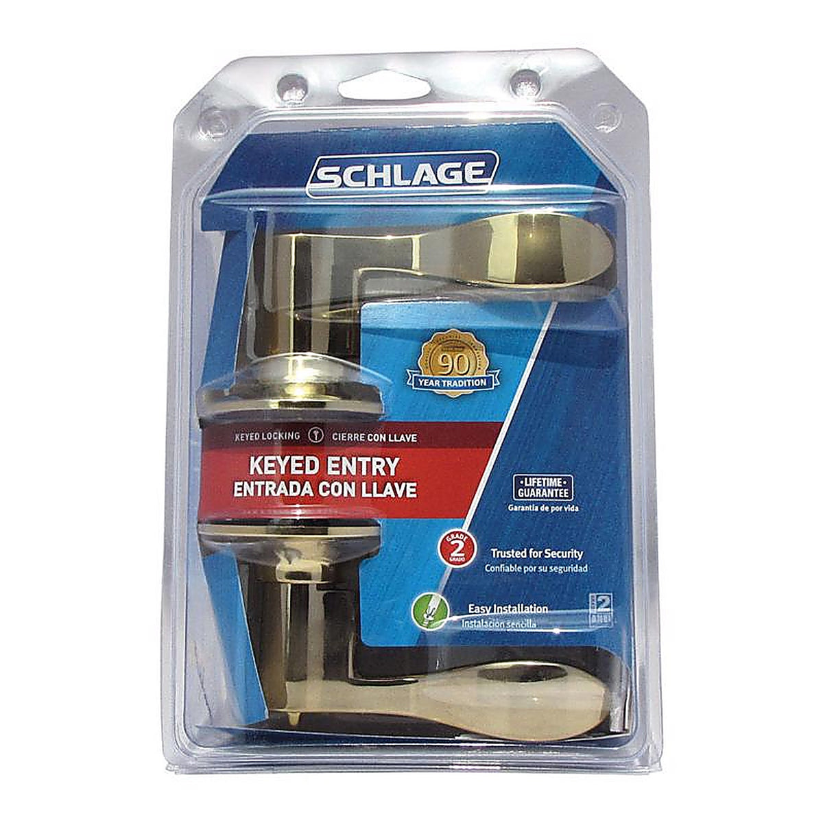 Schlage F51VACC505 Accent Bright Brass Entry Lockset ANSI Grade 2 1-3/4 in.