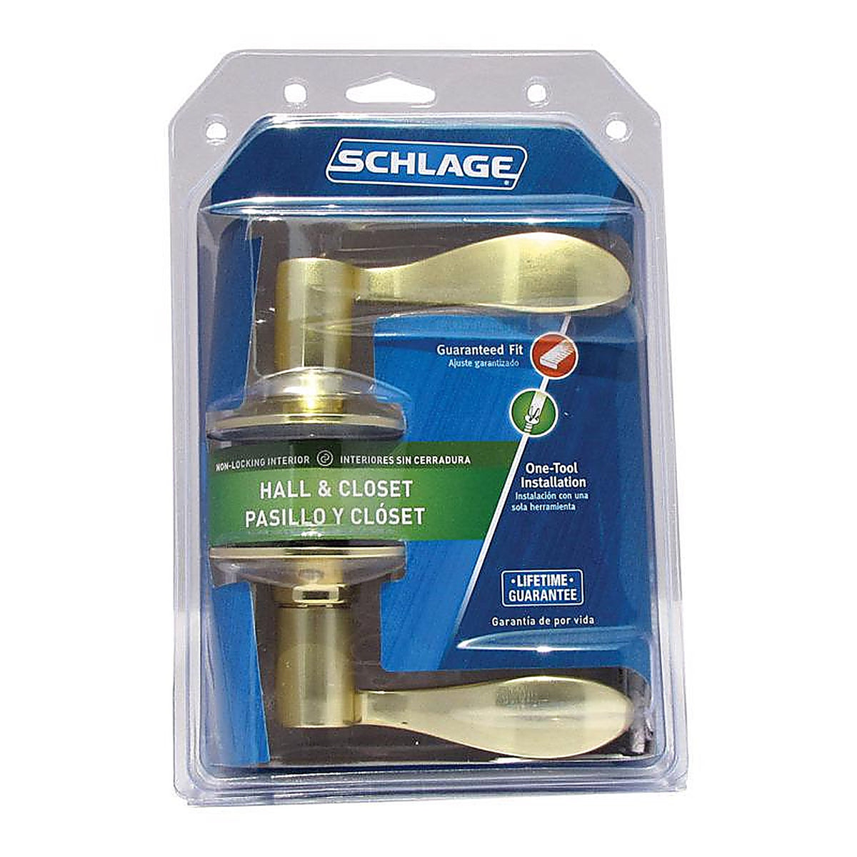 Schlage F10VACC605 Accent Bright Brass Passage Lockset ANSI Grade 2 1-3/4 in.