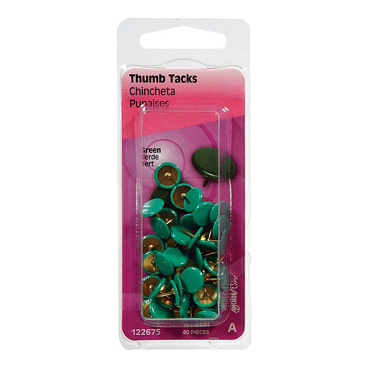 Hillman 122675 Green Push Pins 40/Pack