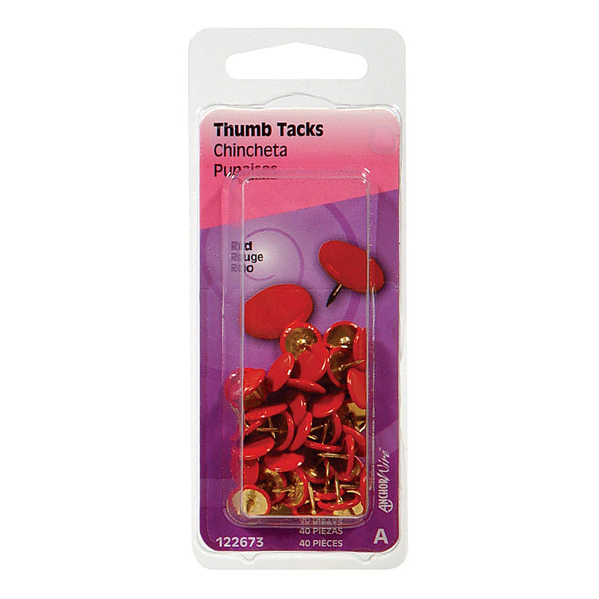 Hillman 122673 Red Push Pins 40/Pack