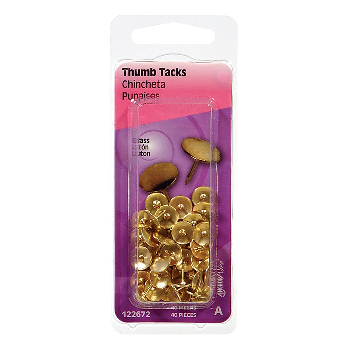 Hillman 122672 Yellow Push Pins 40/Pack