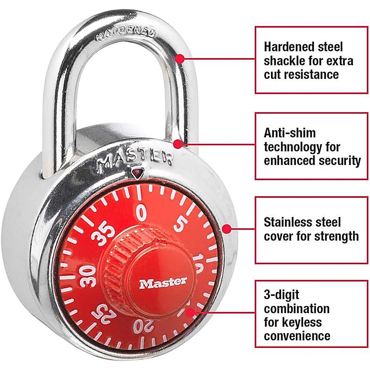 Master Lock - 1504D - 2 In. H X 1-7/8 In. W Stainless Steel 3-Dial Combination Padlock