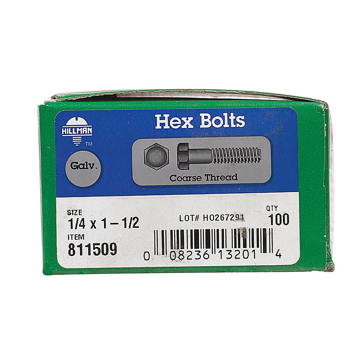 Hillman - 811509 - 1/4 In. D X 1-1/2 In. L Hot Dipped Galvanized Steel HEX Bolt 100 Pack