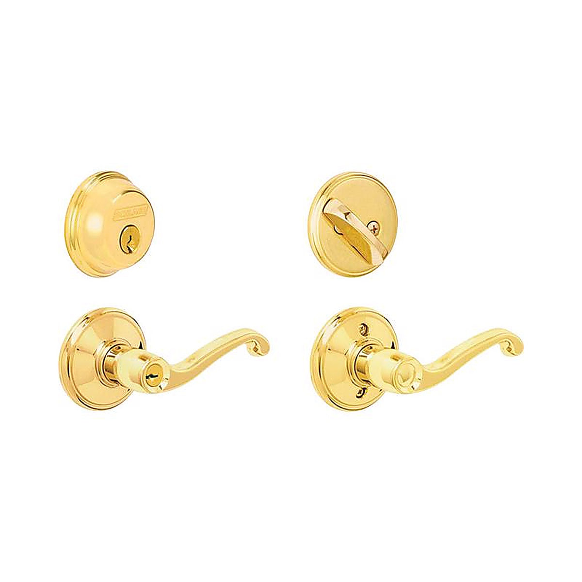 Schlage FB50NVFLA505 Flair Bright Brass Lever and Single Cylinder Deadbolt ANSI Grade 2 1-3/4 in.