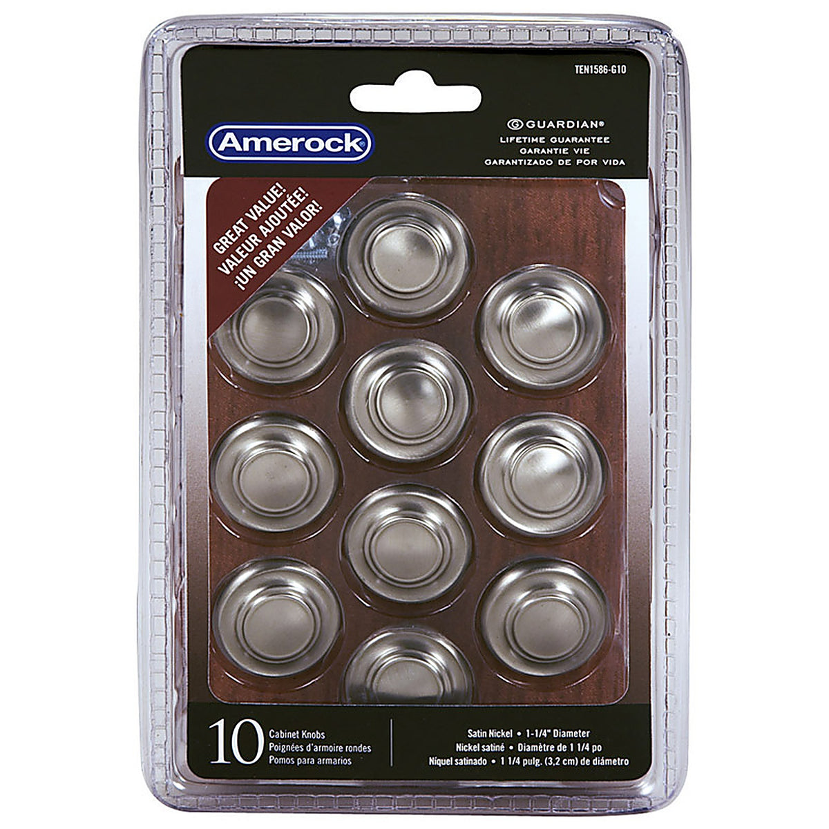 Amerock - TEN1586G10 - Inspirations Round Cabinet Knob 1-1/4 In. D 1 In. Satin Nickel 10 Pack