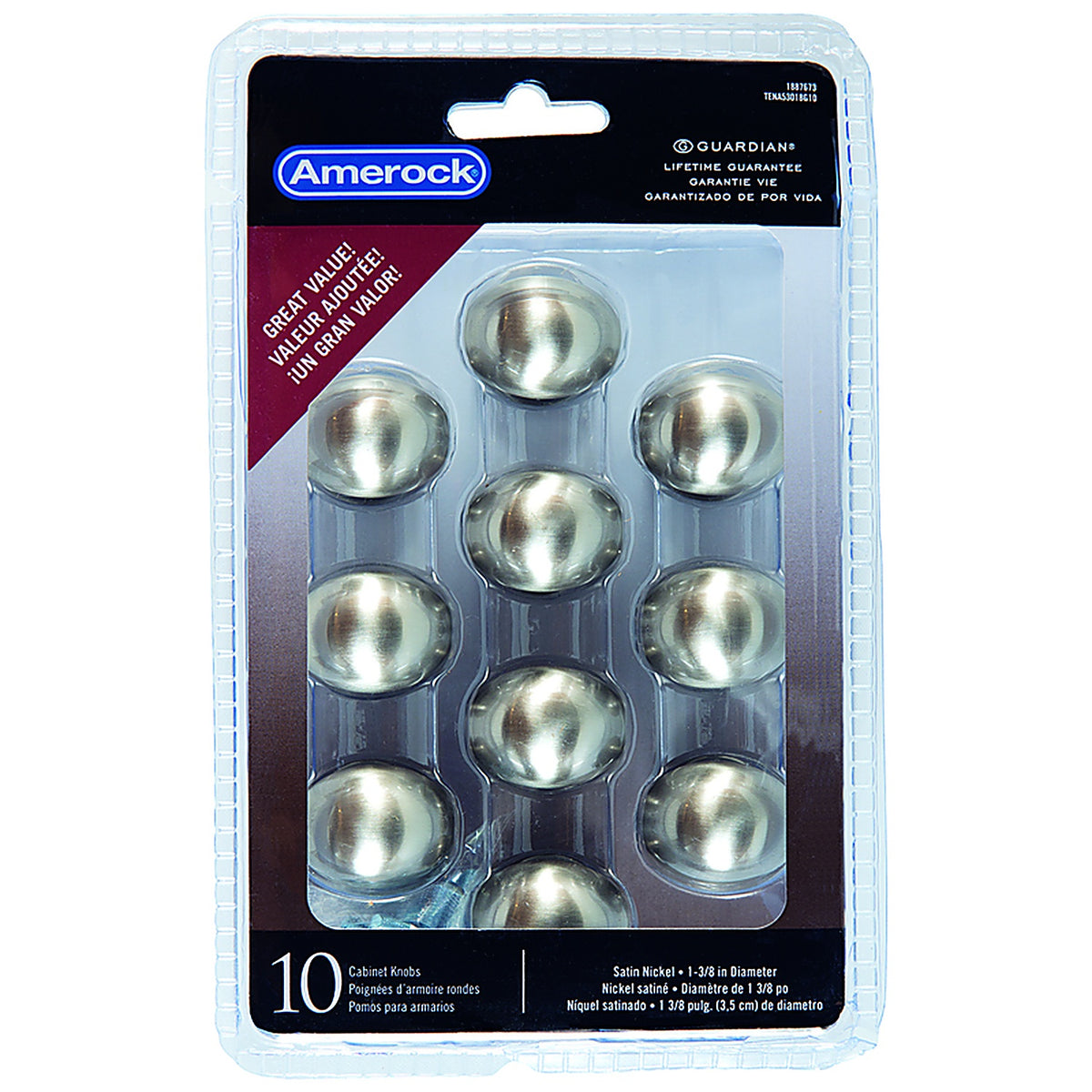 Amerock - TEN53018G10 - Allison Oval Cabinet Knob 1-3/8 In. D 1 In. Satin Nickel 10 Pack
