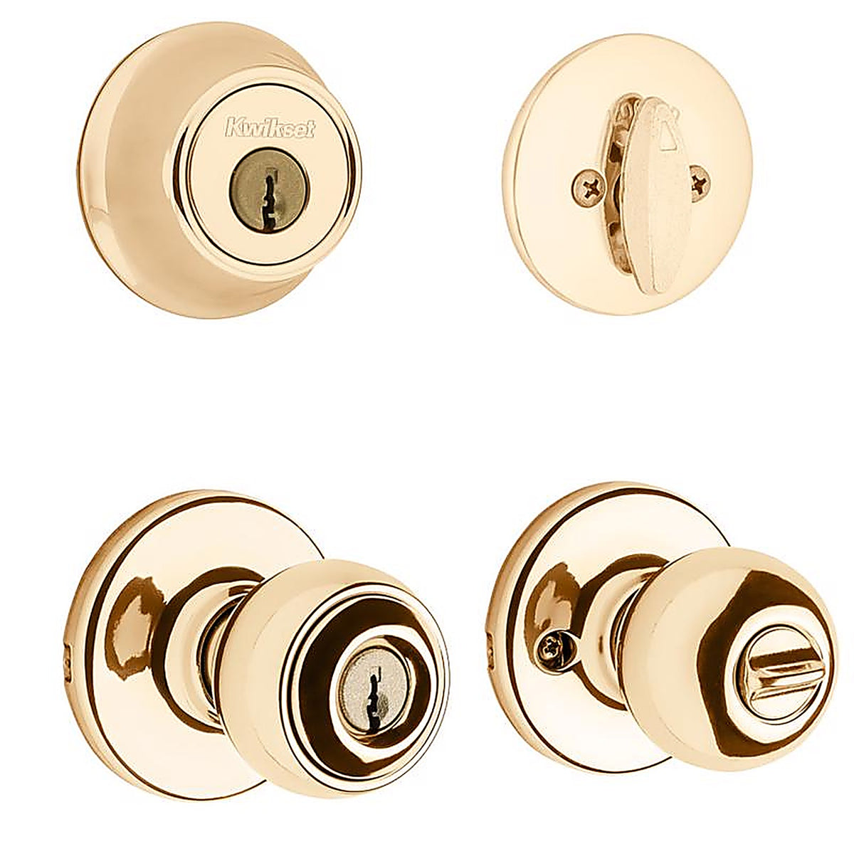 Kwikset 96900-250 Polo Polished Brass Entry Lock and Single Cylinder Deadbolt ANSI/BHMA Grade 3 1-3/4 in.