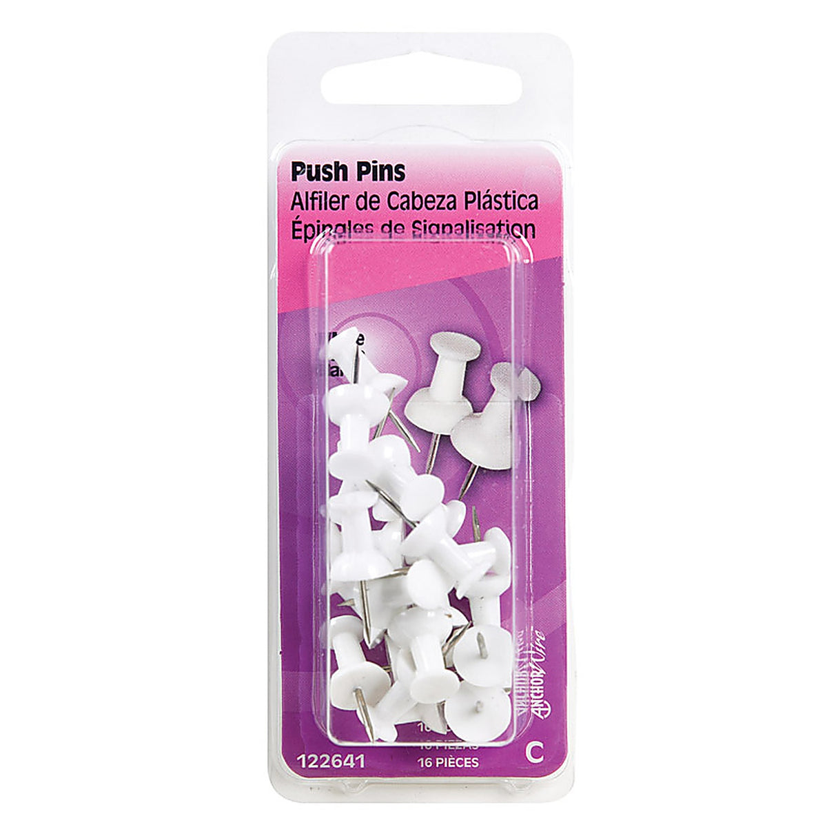 Hillman - 122641 - White Push Pins 16 Piece