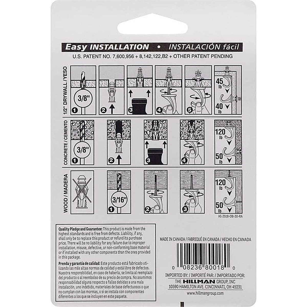 Hillman 122406 White Ceramic/Zinc Large Versa Hook 35 lb. Drywall 75 lb. Wood 1/Pack