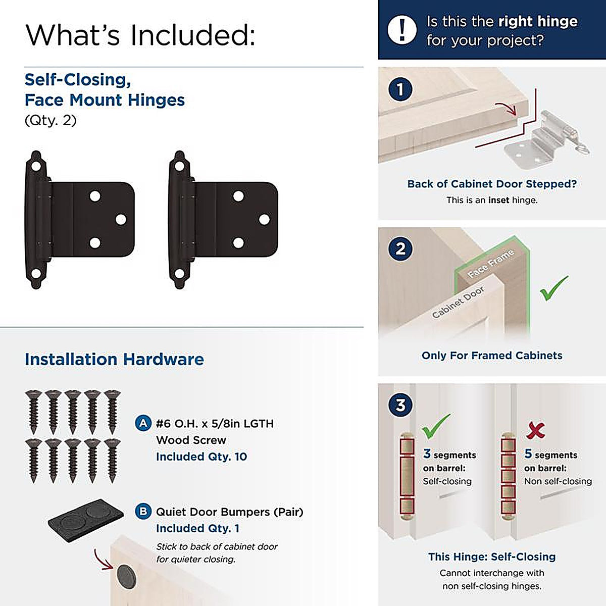 Amerock - BPR3428ORB - 2 In. W X 2-3/4 In. L Oil Rubbed Bronze Steel Self-Closing Hinge 2 Pack