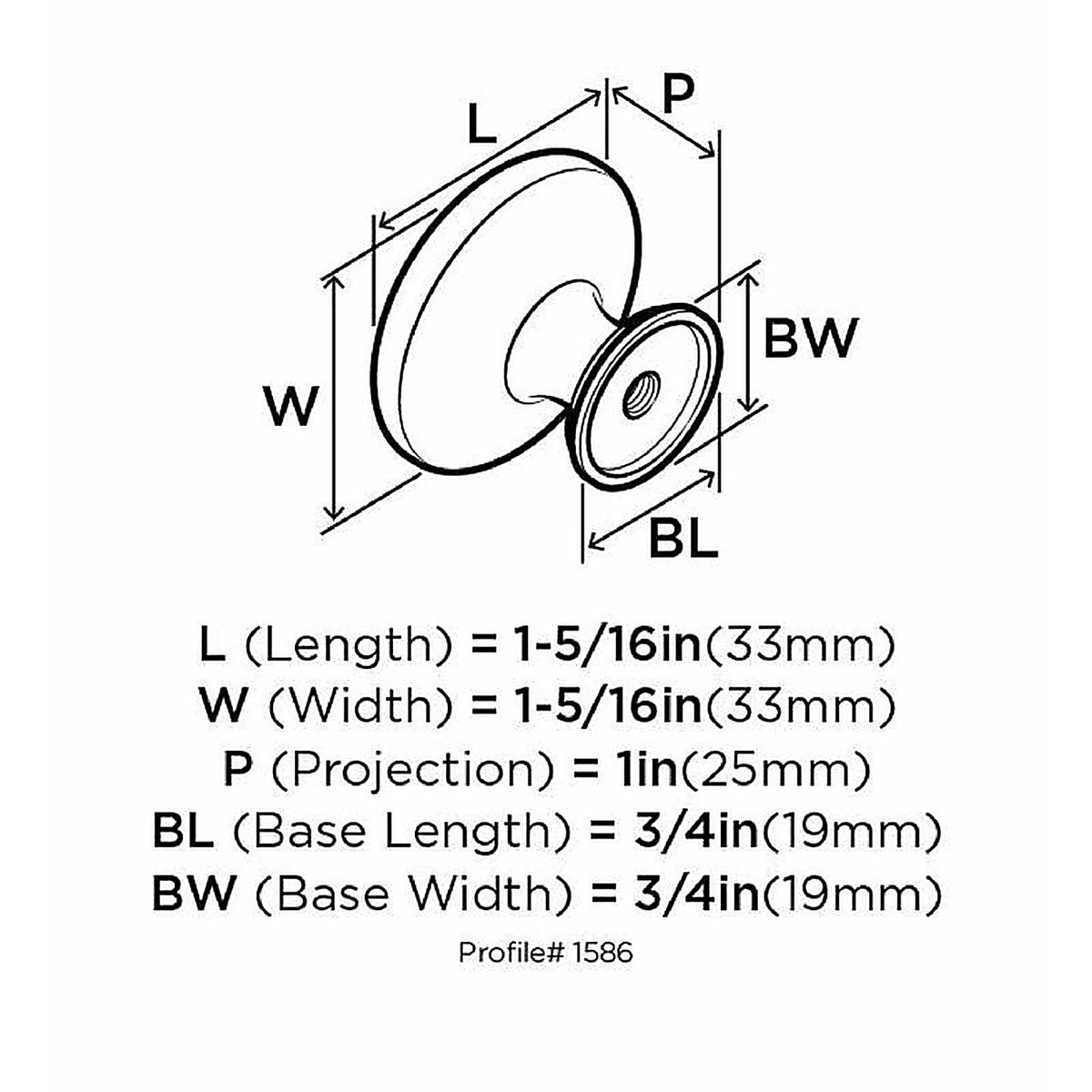 Amerock - BP1586ORB - Round Cabinet Knob 1-5/16 In. D 1 In. Oil Rubbed Bronze 1 Pack