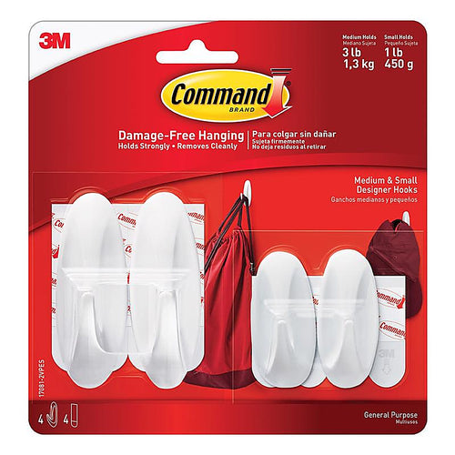 3M 17081-2VPES Command Medium Plastic Designer Hooks 3-1/8 in. L 4/Pack