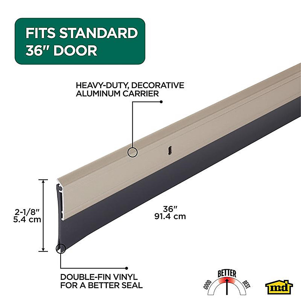 M-D 48996 Silver Aluminum/Vinyl Sweep For Doors, Doors 36 in. L x 1/4 in.