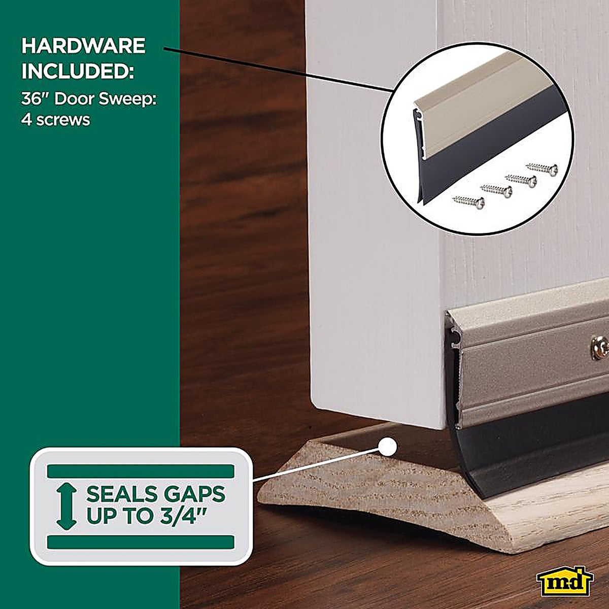 M-D 48996 Silver Aluminum/Vinyl Sweep For Doors, Doors 36 in. L x 1/4 in.
