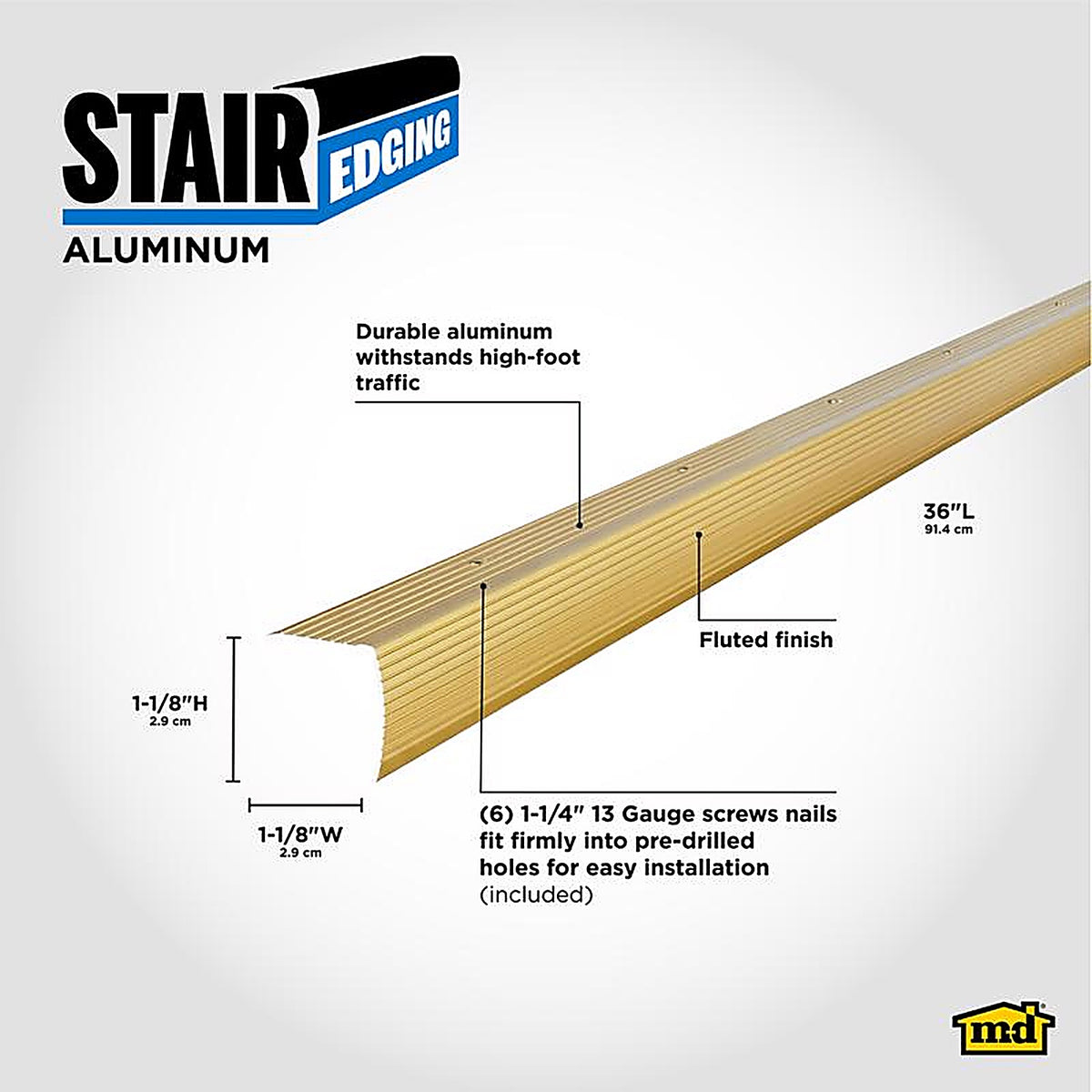 M-D - 79020 - Building Products 1.125 In. H X 1.28 In. W X 36 In. L Satin Brass Aluminum Stair Edge