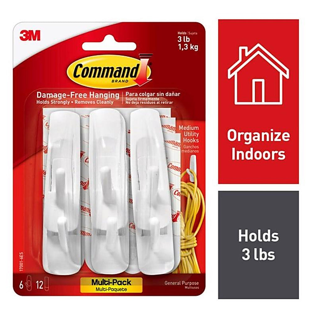 3M 17001-6ES Command Medium Plastic Hook 3-7/8 in. L 6/Pack
