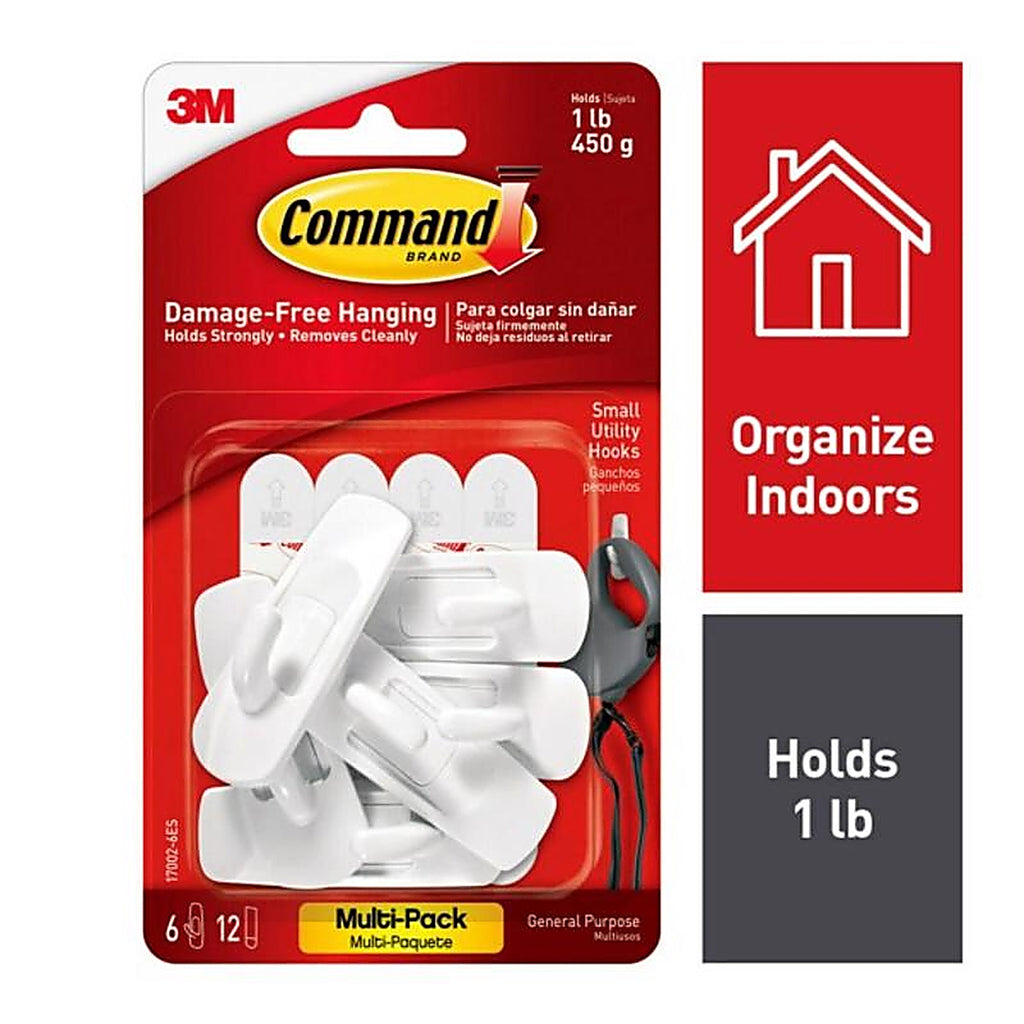 3M 17002-6ES Command Small Plastic Hook 2-3/8 in. L 6/Pack