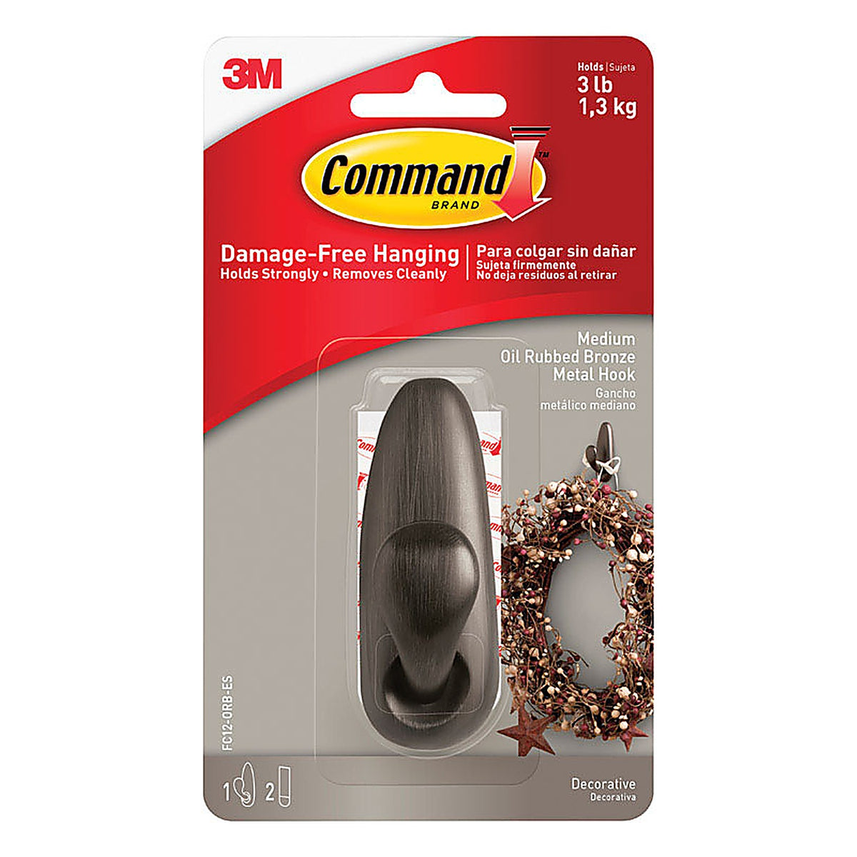 3M FC12-ORB Command 3-1/4 in. L Oil Rubbed Bronze Metal Medium Forever Classic Coat/Hat Hook 3 lb. capacity