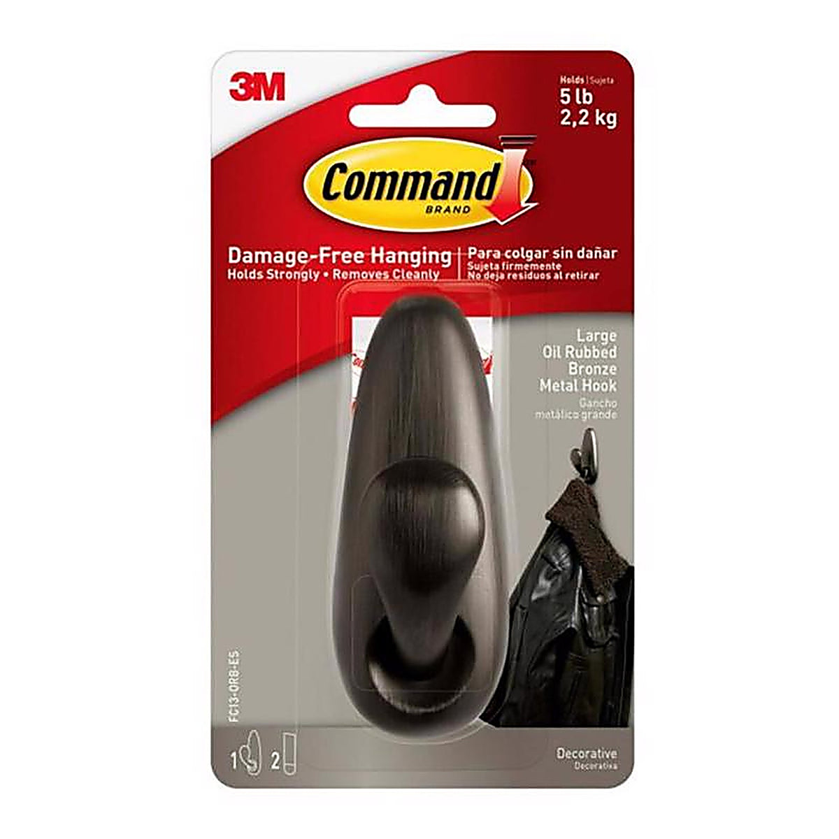 3M FC13-ORB Command 4-1/8 in. L Oil Rubbed Bronze Metal Large Forever Classic Coat/Hat Hook 5 lb. capacity