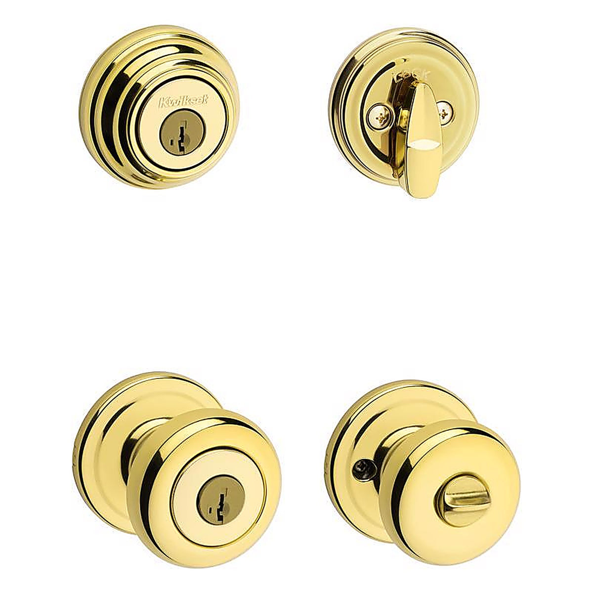 Kwikset 99910-032 SmartKey Juno Polished Brass Entry Knob and Single Cylinder Deadbolt ANSI/BHMA Grade 2