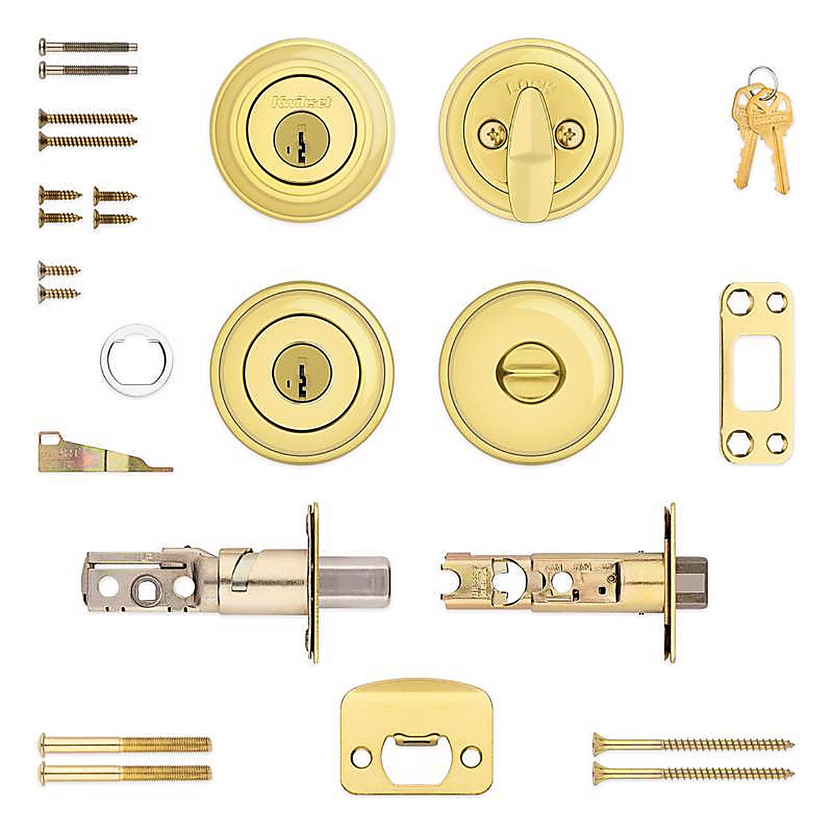 Kwikset 99910-032 SmartKey Juno Polished Brass Entry Knob and Single Cylinder Deadbolt ANSI/BHMA Grade 2