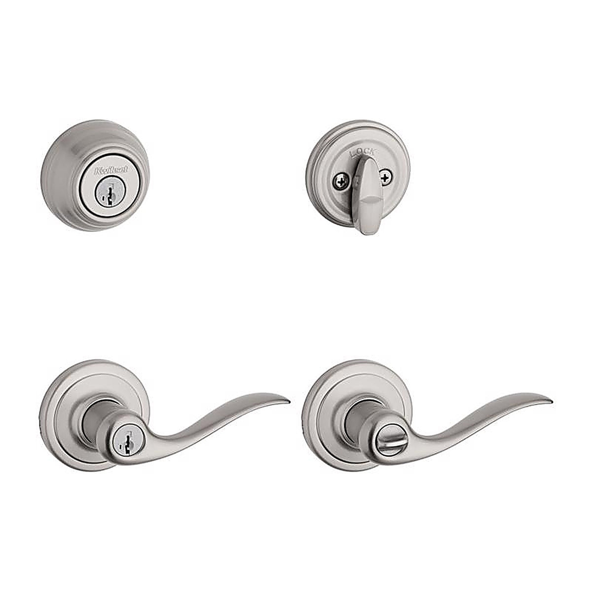 Kwikset 99910-040 SmartKey Tustin Satin Nickel Entry Lever and Deadbolt Set ANSI/BHMA Grade 2 KW1 1-3/4 in.