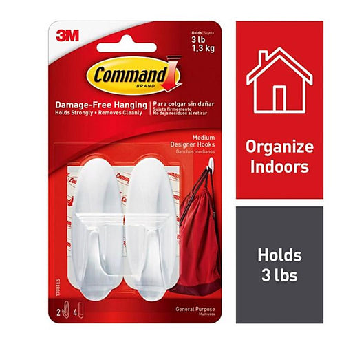 3M 17081ES Command Medium Plastic Designer Hooks 3-1/8 in. L 2/Pack