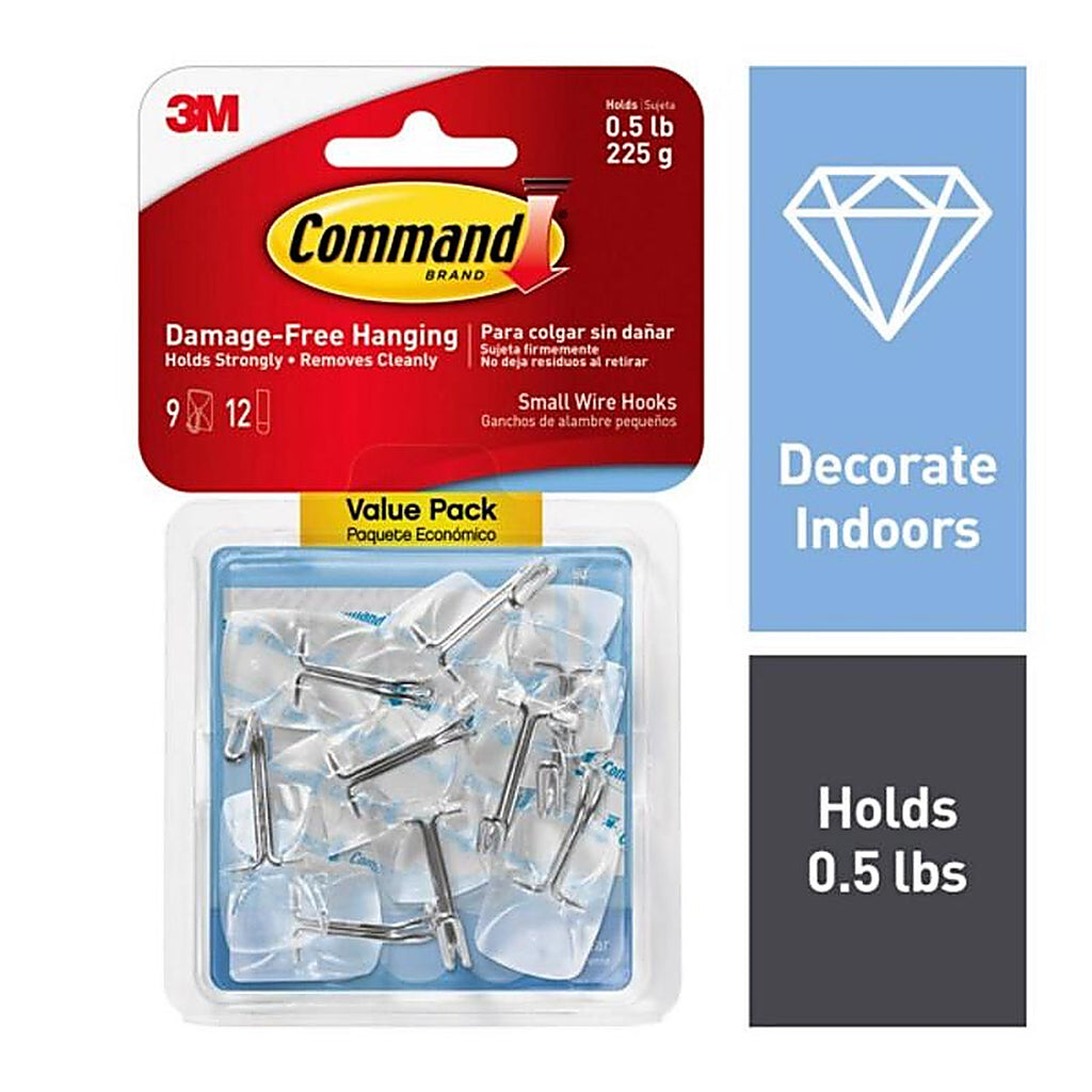 3M 17067CLR-9ES Mini Plastic Wire Hooks 9/Pack