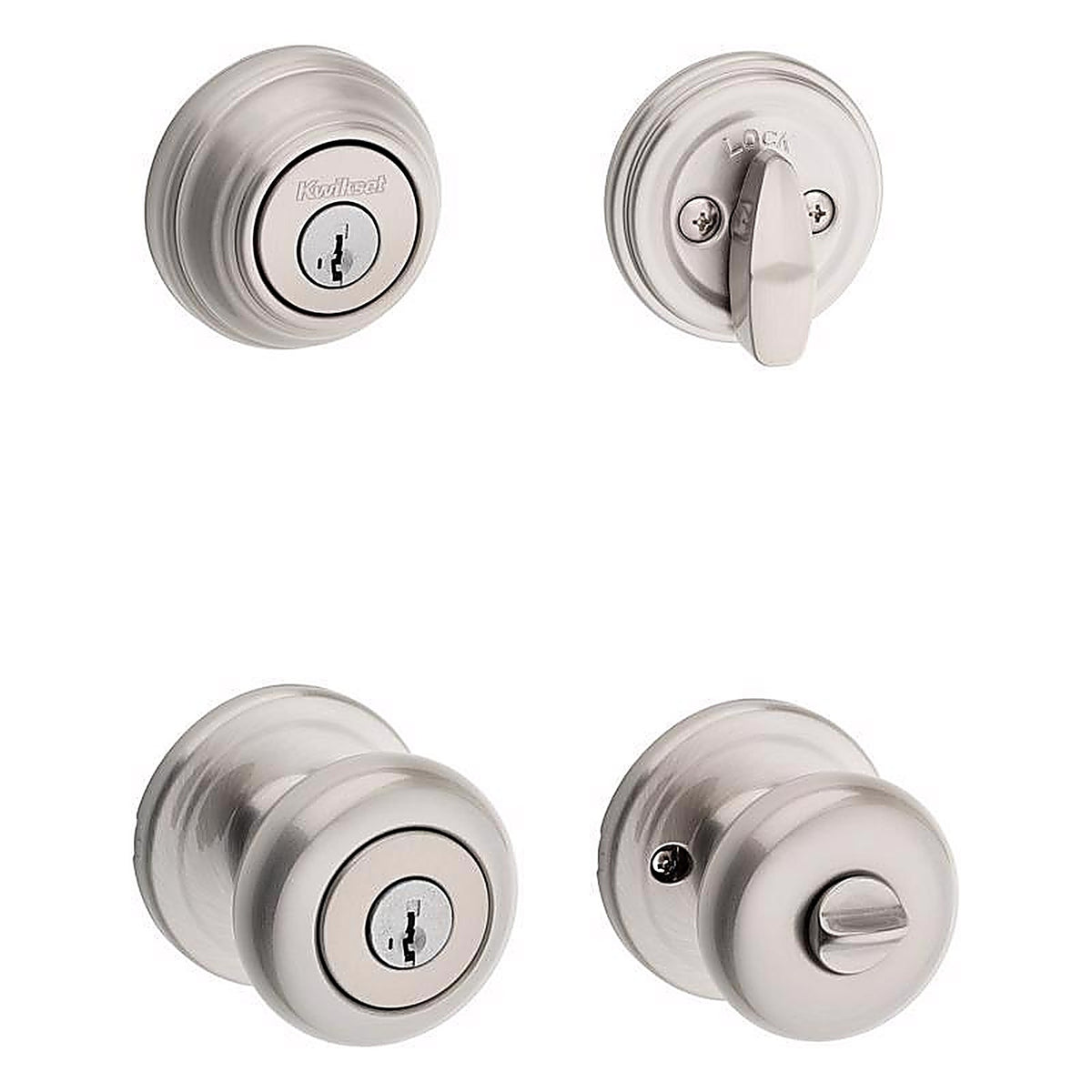 Kwikset 99910-034 SmartKey Juno Satin Nickel Knob and Single Cylinder Deadbolt ANSI/BHMA Grade 2 KW1 1-3/4 in.