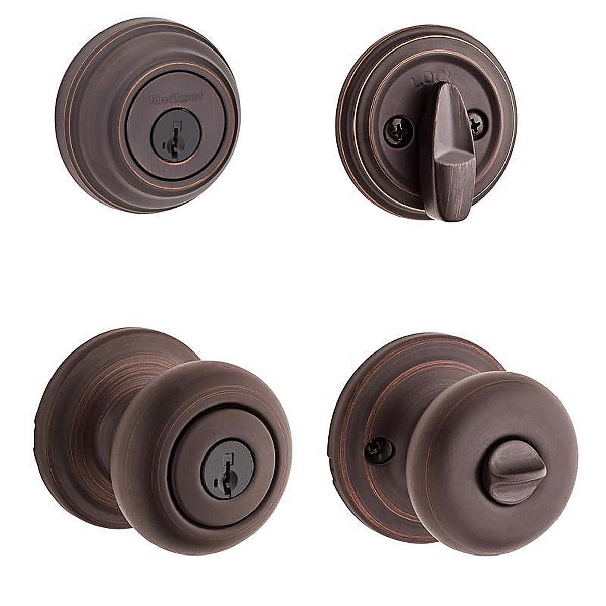 Kwikset 99910-035 SmartKey Juno Venetian Bronze Knob and Single Cylinder Deadbolt ANSI/BHMA Grade 2 KW1