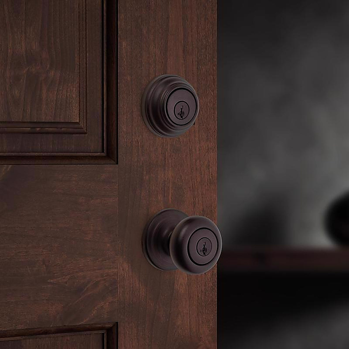 Kwikset 99910-035 SmartKey Juno Venetian Bronze Knob and Single Cylinder Deadbolt ANSI/BHMA Grade 2 KW1
