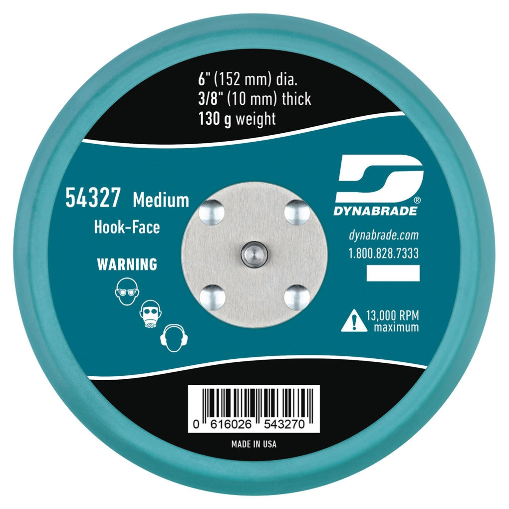 DYNABRADE 54327 6in. Dia. Non-Vacuum Disc Pad, Hook-Face, Short Nap