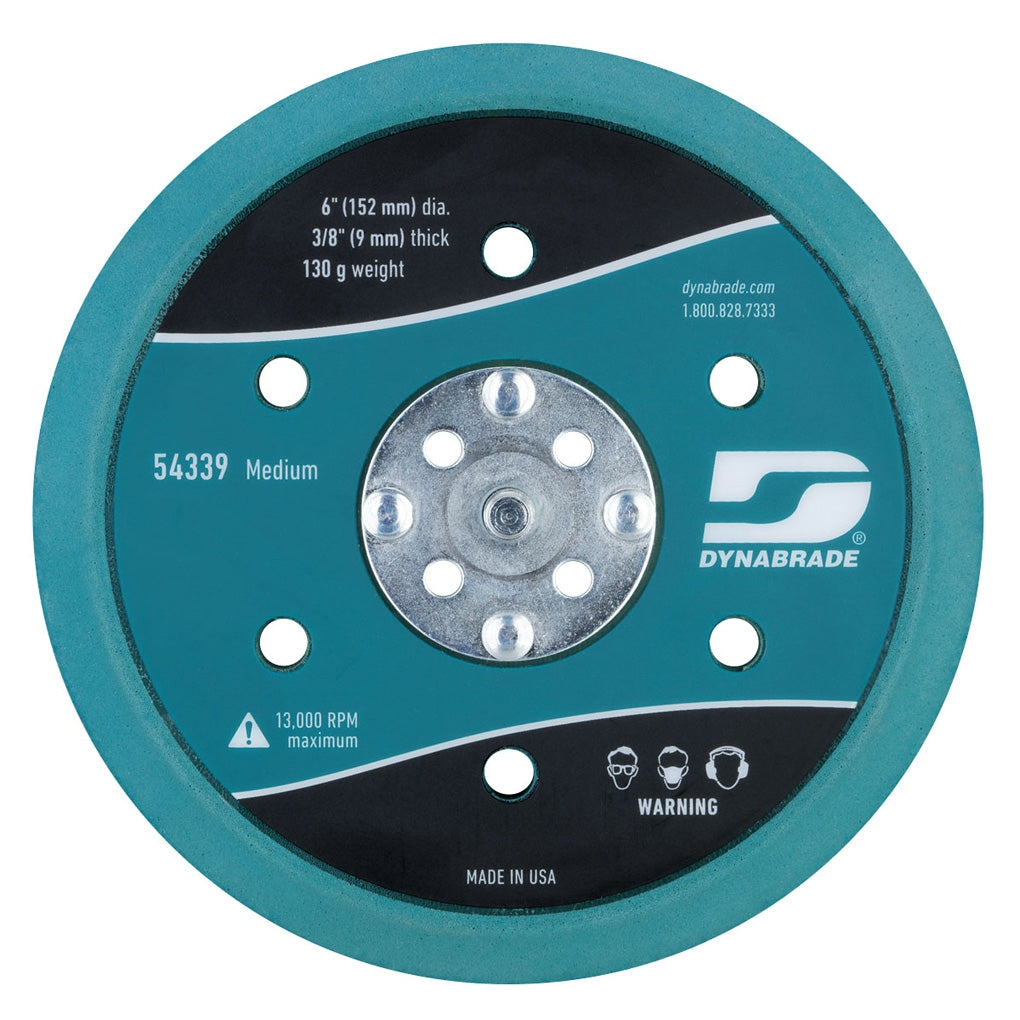 DYNABRADE 54339 6in. Multi-Hole Vac. Pad, Hook Face, Medium