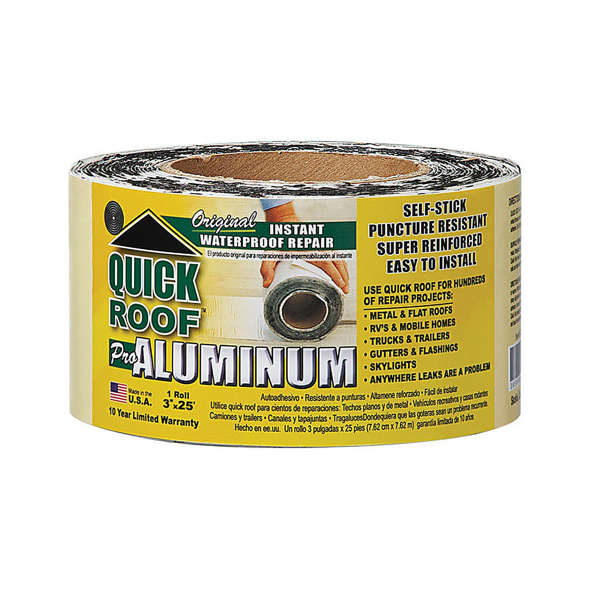 Quick Roof - QR325 - 3 In. W X 25 Ft. L Aluminum Self Stick Waterproof Repair Kit Silver