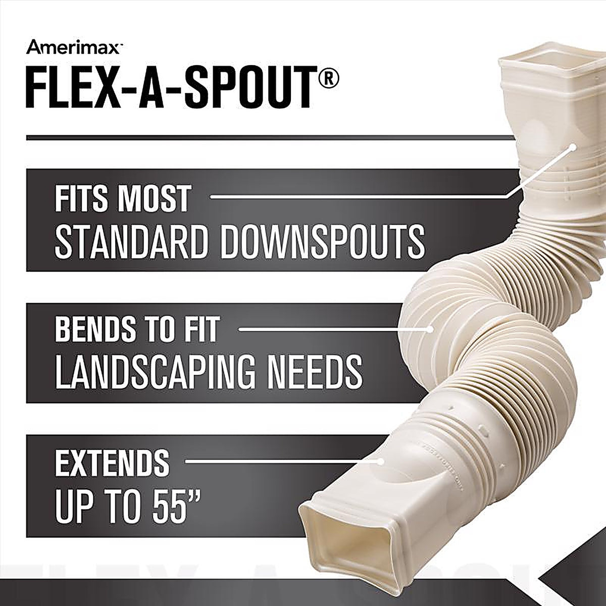 Amerimax - 85014 - Flex-A-Spout 4.5 In. H X 4.5 In. W X 55 In. L Tan Vinyl Downspout Extension