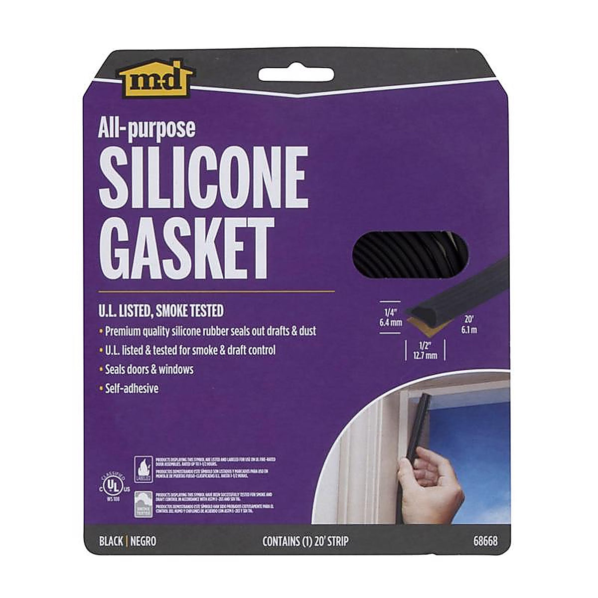 M-D 68668 Black Silicone Weatherstrip For Doors, Doors 20 ft. L x 1/4 in.