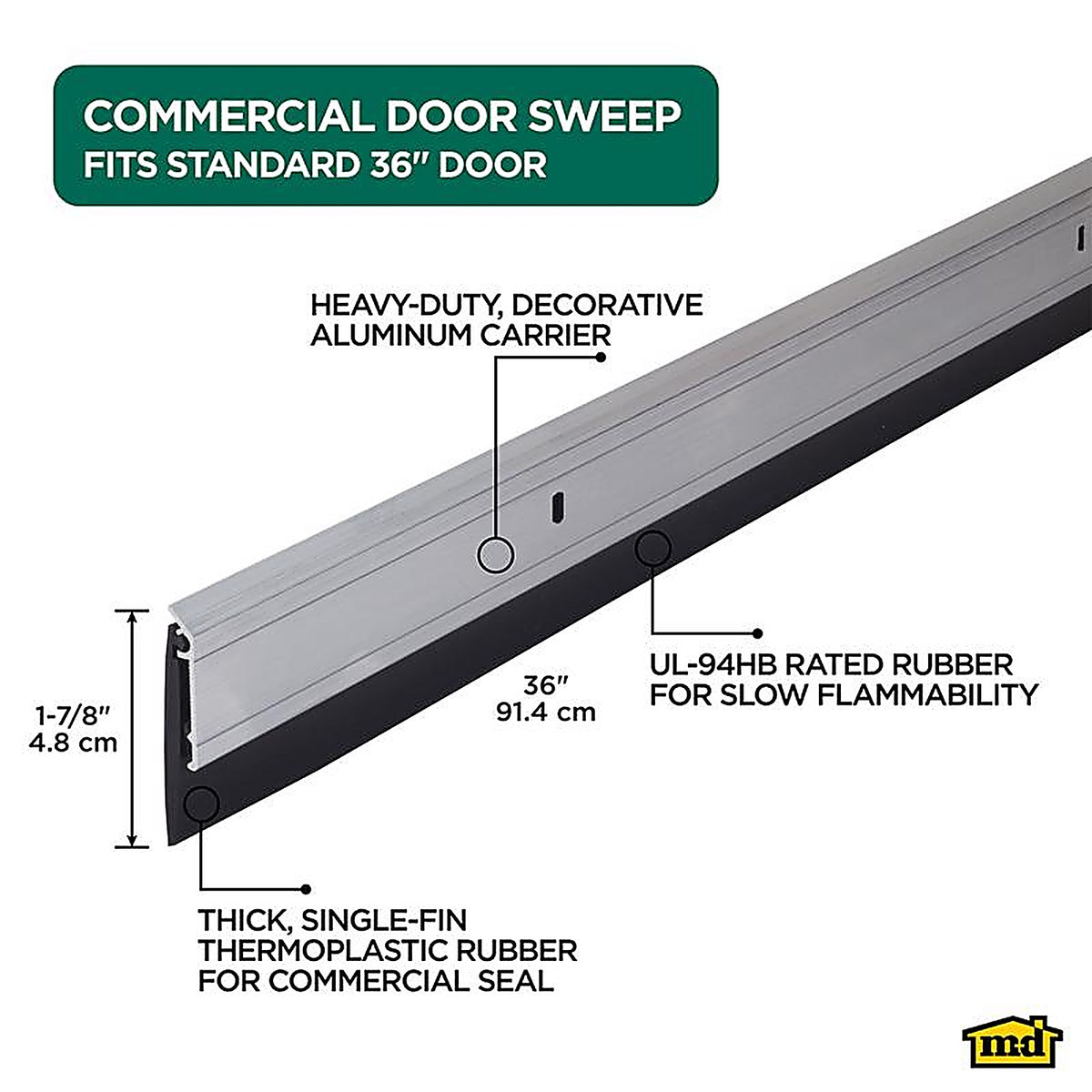 M-D 68247 Silver Aluminum Door Sweep For Commerical, Doors 3 ft. L x 2 in.