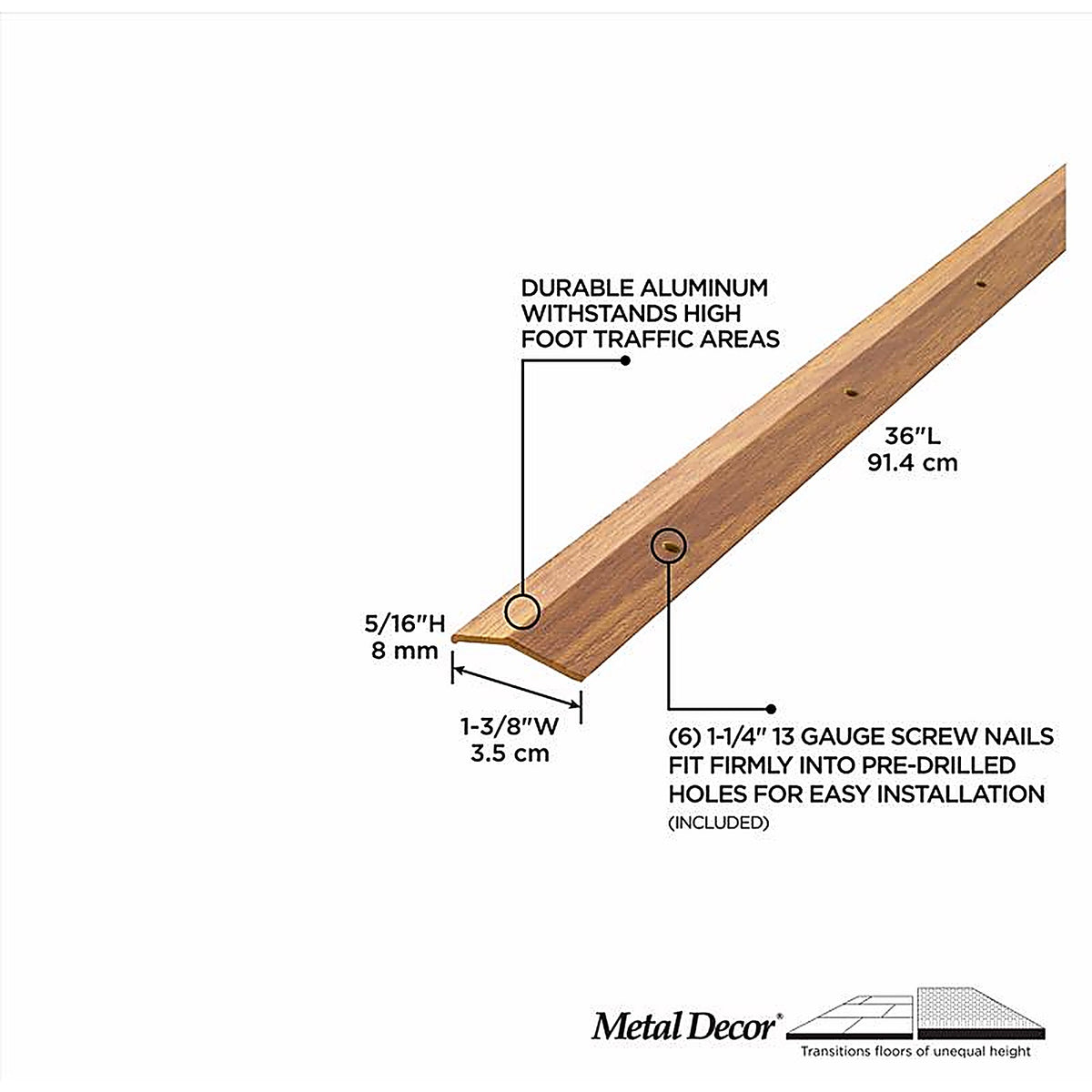 M-D 40120 0.38 in. H x 36 in. L Prefinished Brown Aluminum Carpet Trim