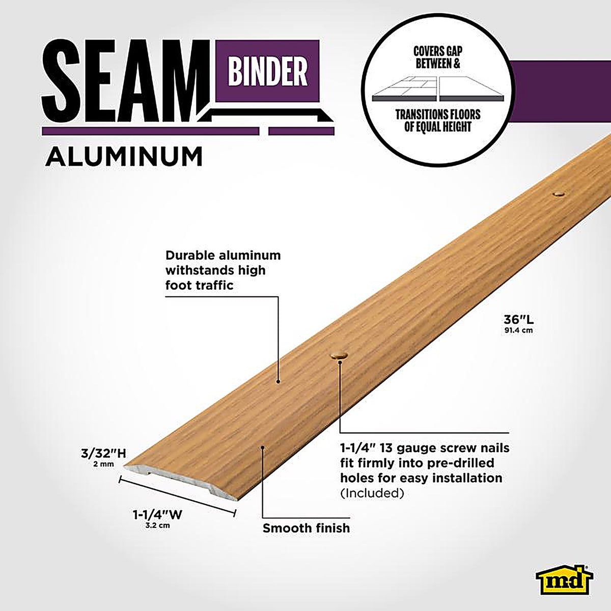 M-D - 40132 - Building Products Metal Decor 1.25 In. W X 36 In. L Natural Oak Aluminum Seam Binder