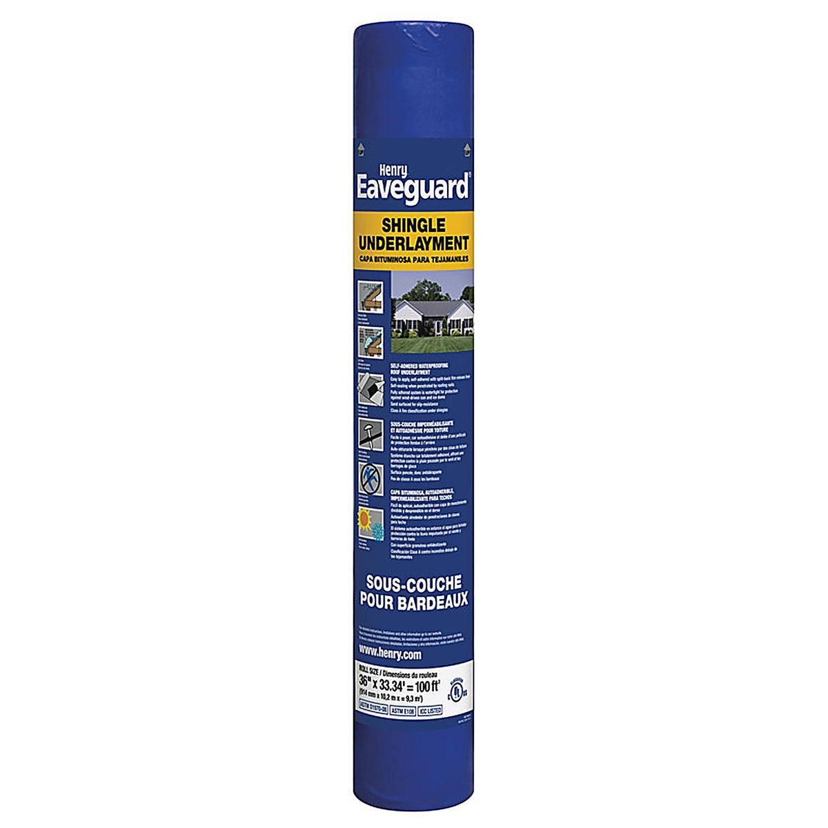 Henry HE740915 3 ft. W X 33.3 ft. L Fiberglass Self-Adhesive Shingle Underlayment 15 lb Blue
