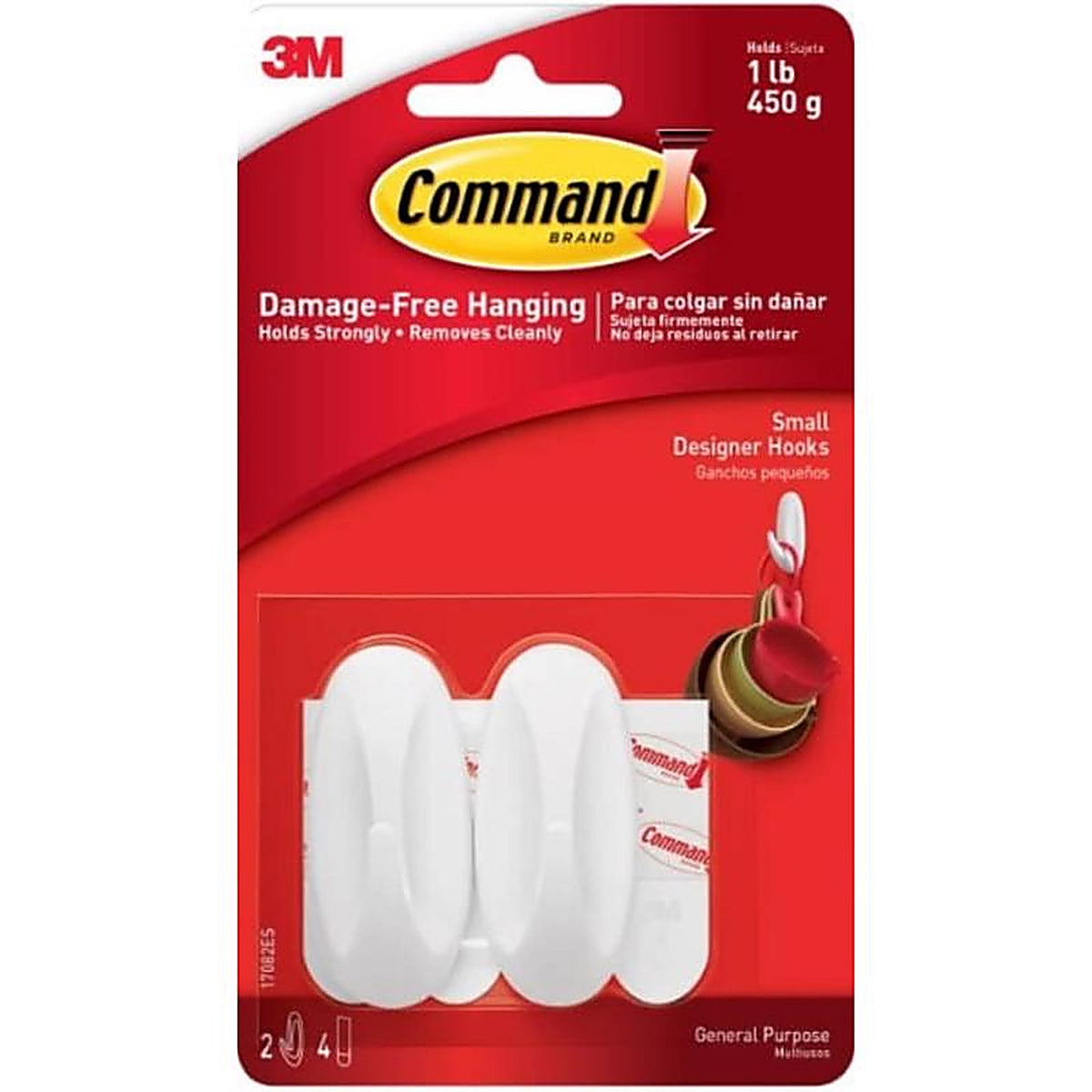 3M 17082ES Small Plastic Designer Hooks 2-1/8 in. L 2/Pack