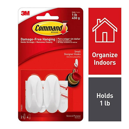 3M 17082ES Small Plastic Designer Hooks 2-1/8 in. L 2/Pack