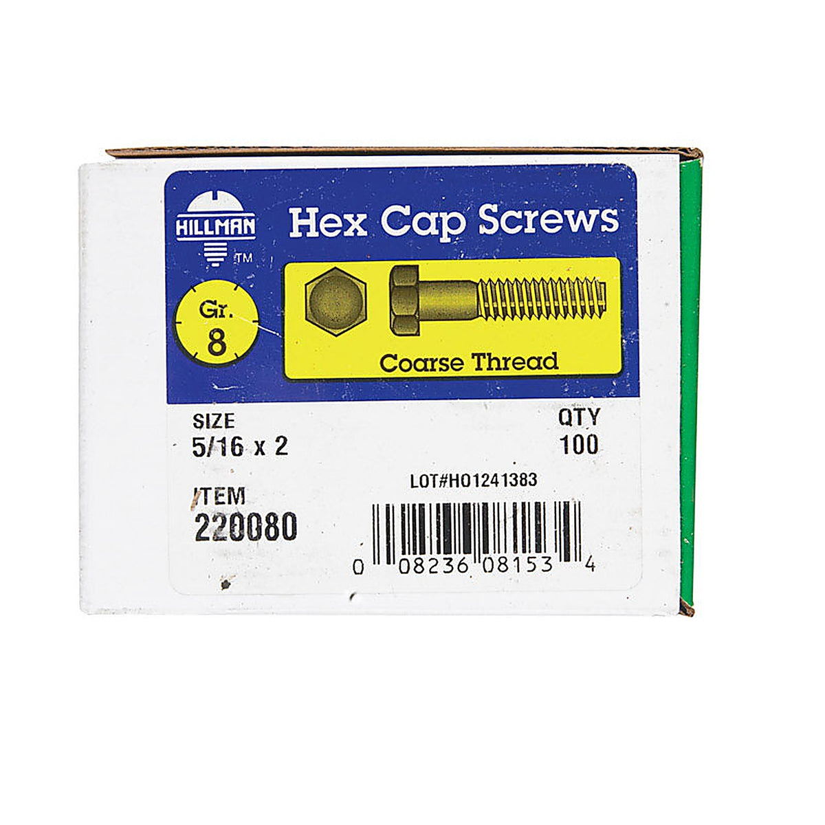 Hillman 220080 5/16 in. Dia. x 2 in. L Heat Treated Steel Hex Head Cap Screw 100/Pack